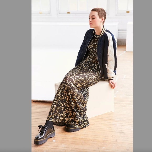 NWT: Urban Outfitters Ecote Autumn Sheer Floral Maxi Long Dress, Black, Gold, XS - Picture 6 of 7